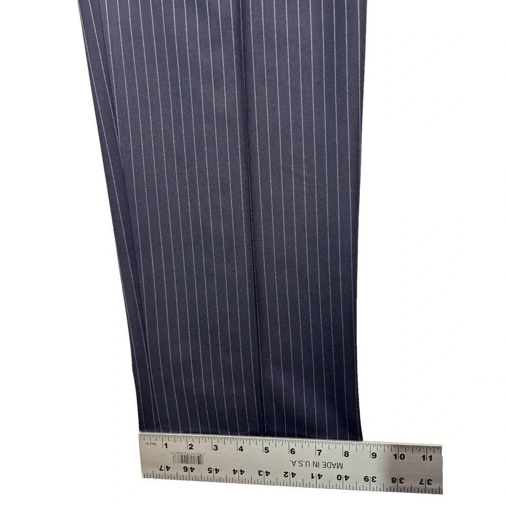 Hickey Freeman Limited 42L 35x36 Navy Blue Chalk Stripe 2pc Pant Suit Wool USA